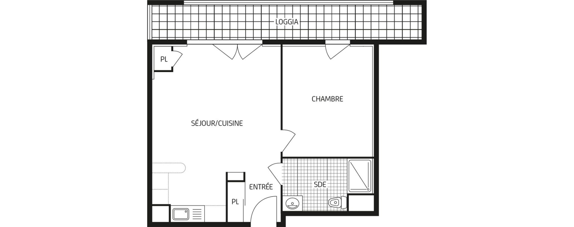 Appartement T2 de 43,63 m2 au Havre Points cardinaux
