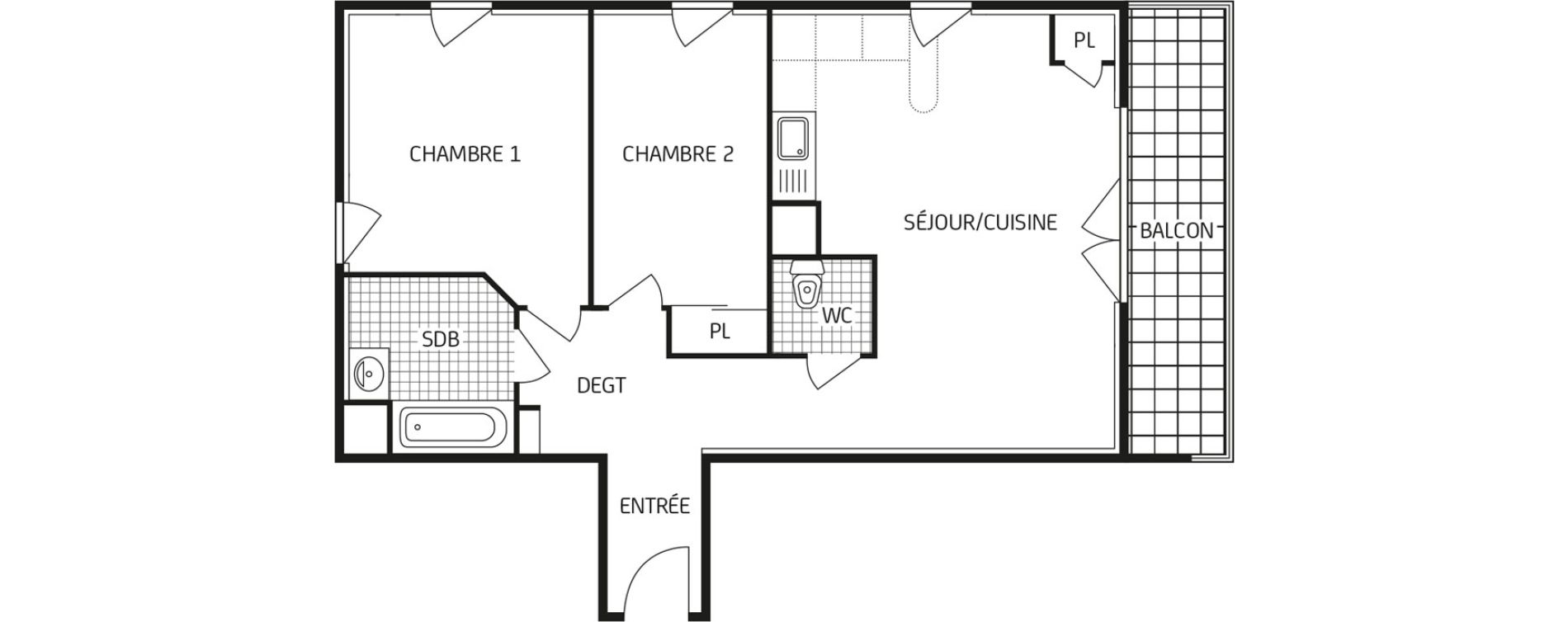 Appartement T3 de 61,42 m2 au Havre Points cardinaux
