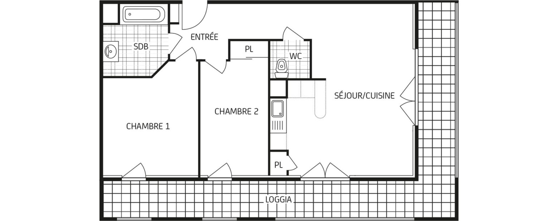 Appartement T3 de 60,98 m2 au Havre Points cardinaux