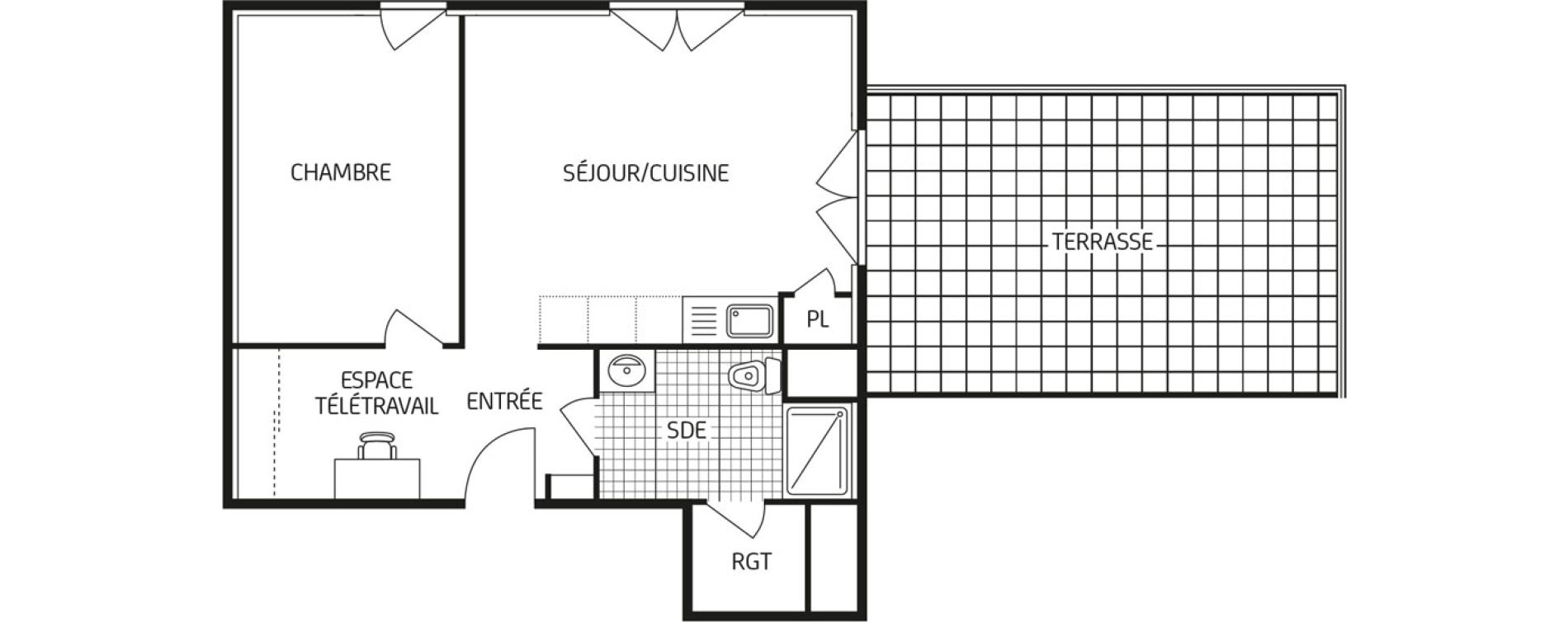 Appartement T2 de 47,50 m2 au Havre Points cardinaux