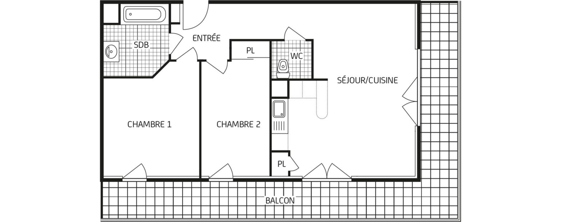 Appartement T3 de 60,98 m2 au Havre Points cardinaux