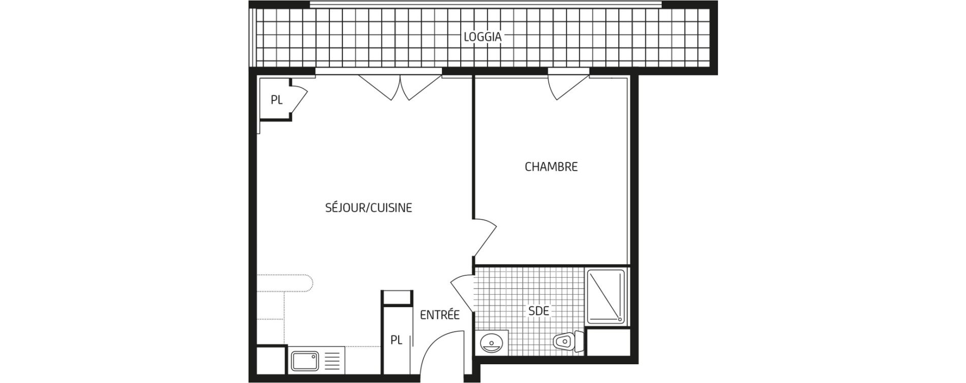 Appartement T2 de 43,63 m2 au Havre Points cardinaux