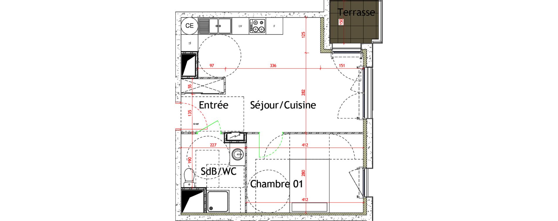 Appartement T2 de 40,50 m2 au Havre Arcole brindeau
