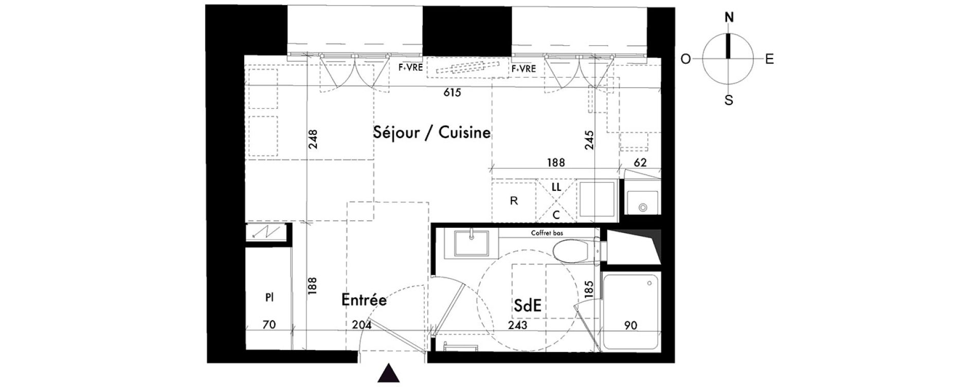 Appartement T1 de 25,48 m2 au Havre Les docks