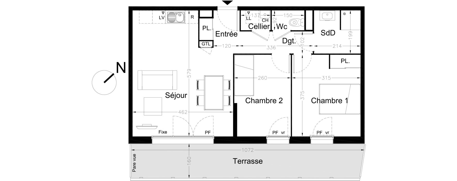 Appartement T3 de 58,40 m2 au Havre Le grand hameau