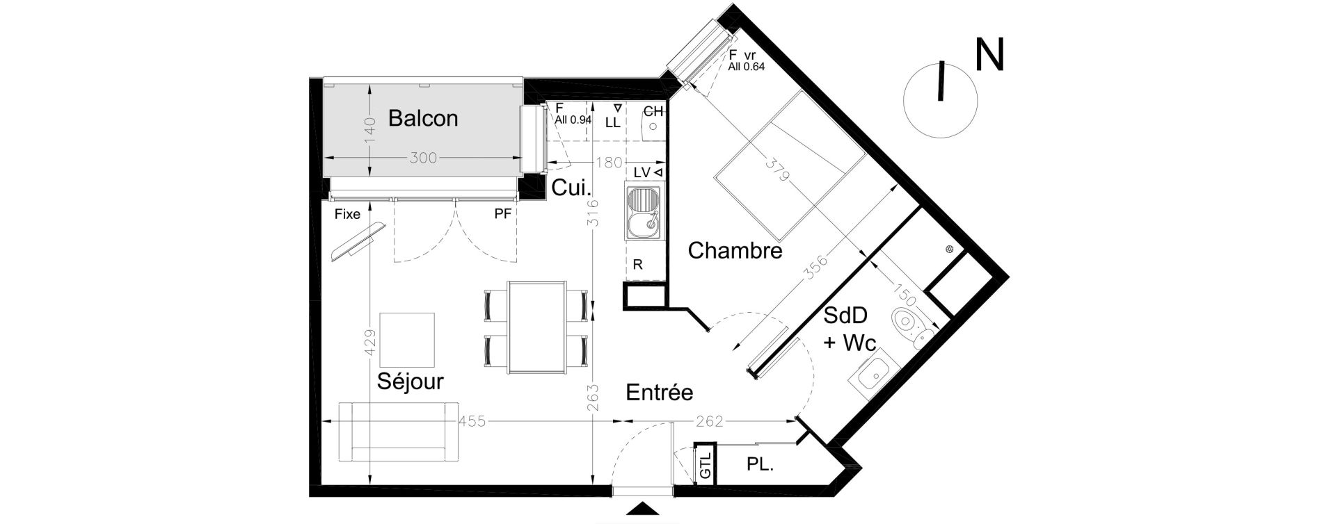 Appartement T2 de 45,04 m2 au Havre Le grand hameau