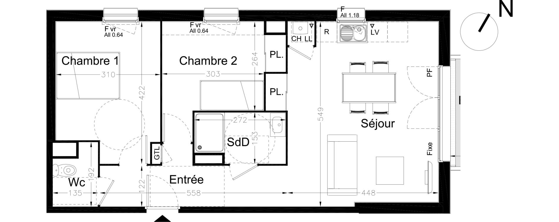 Appartement T3 de 59,94 m2 au Havre Le grand hameau