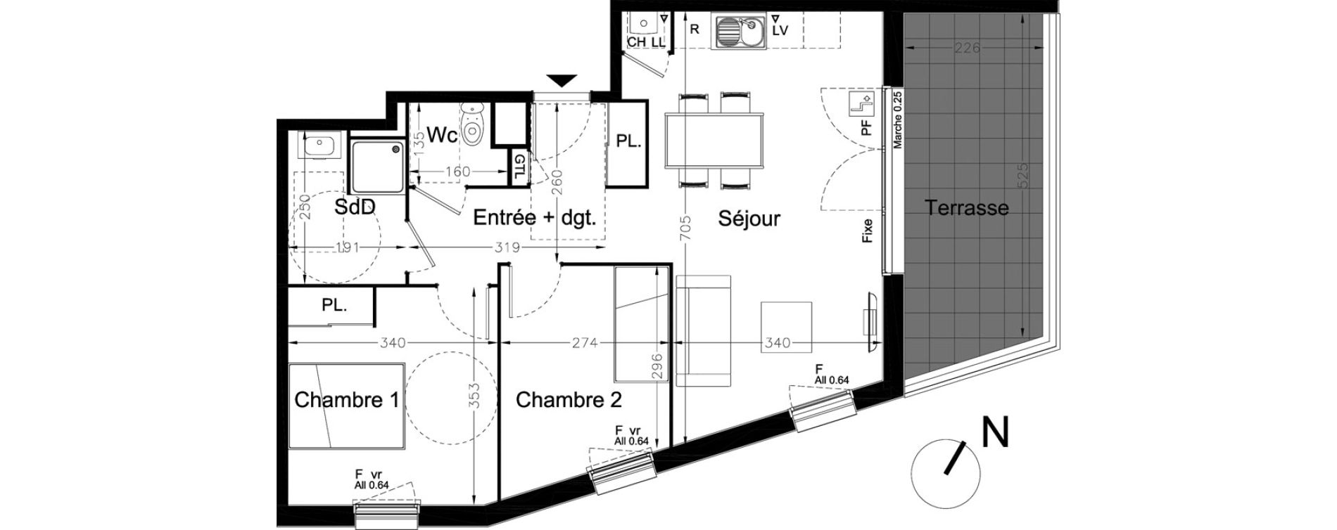Appartement T3 de 59,89 m2 au Havre Le grand hameau