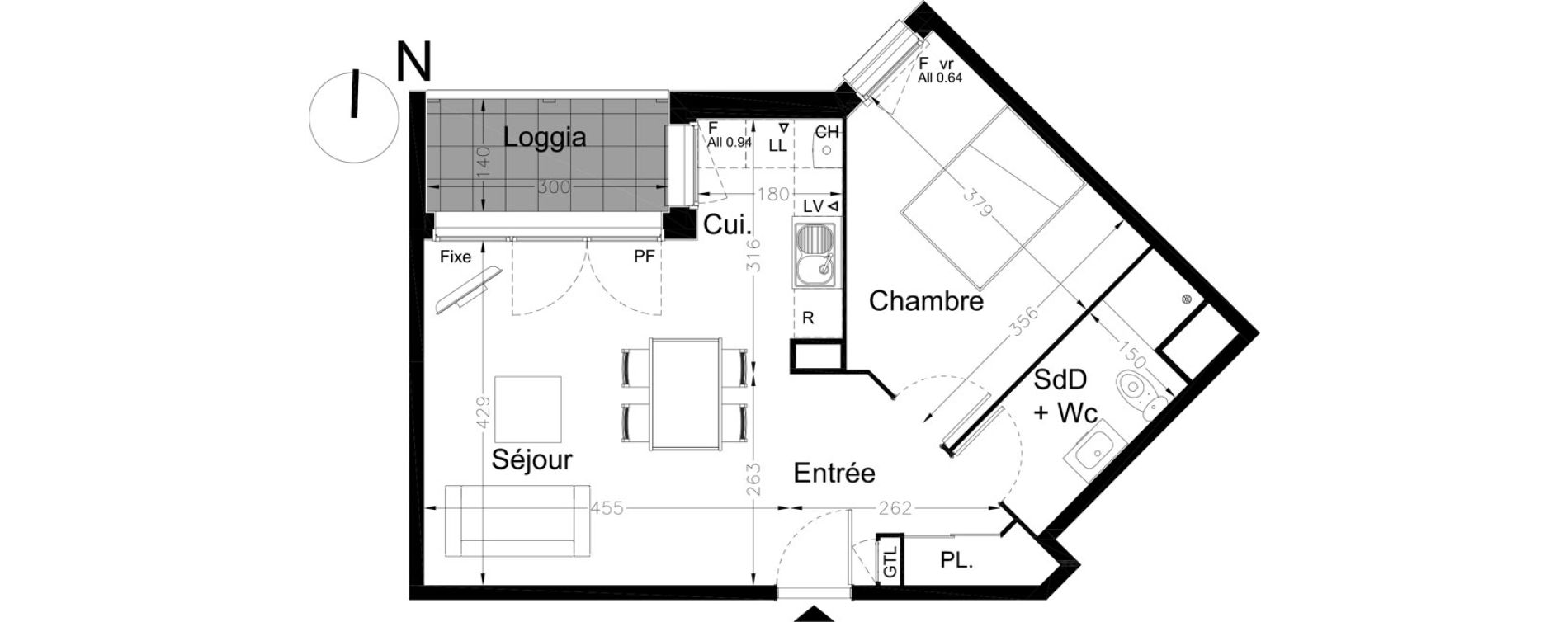 Appartement T2 de 45,04 m2 au Havre Le grand hameau