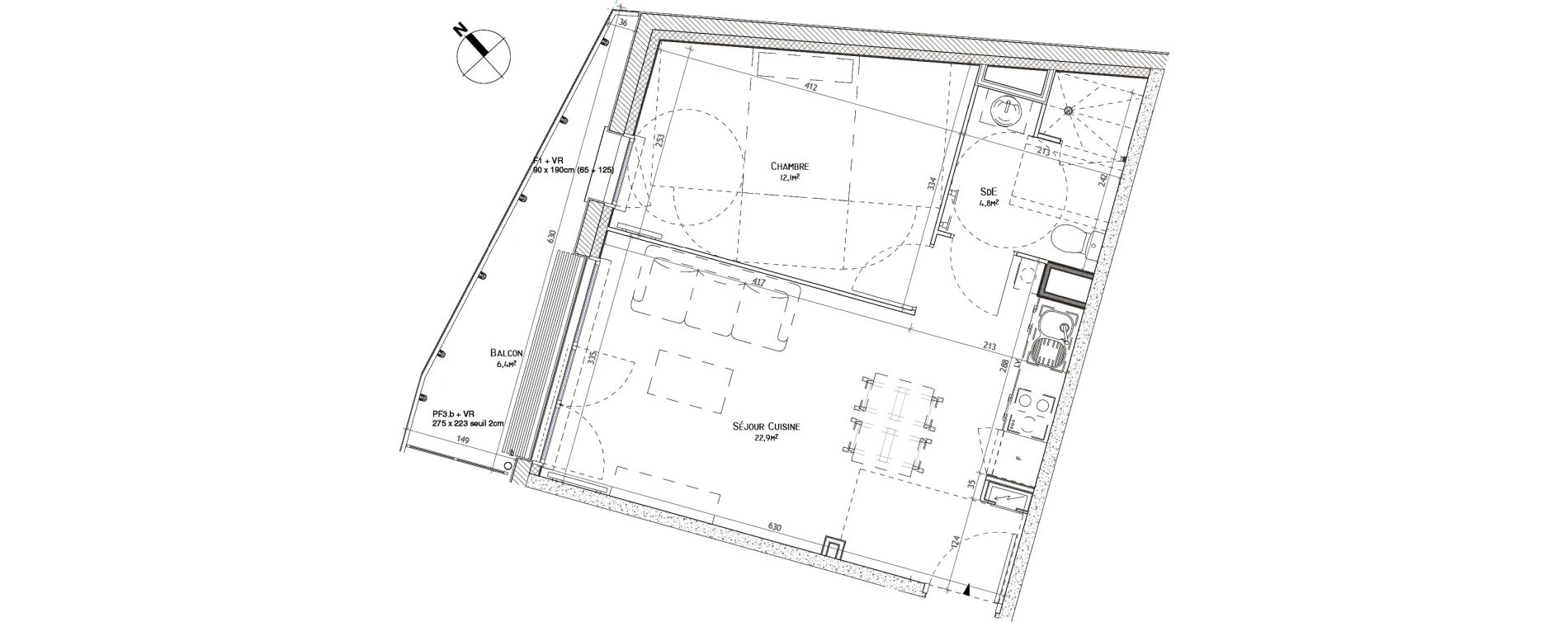 Appartement T2 de 39,80 m2 au Havre Arcole brindeau