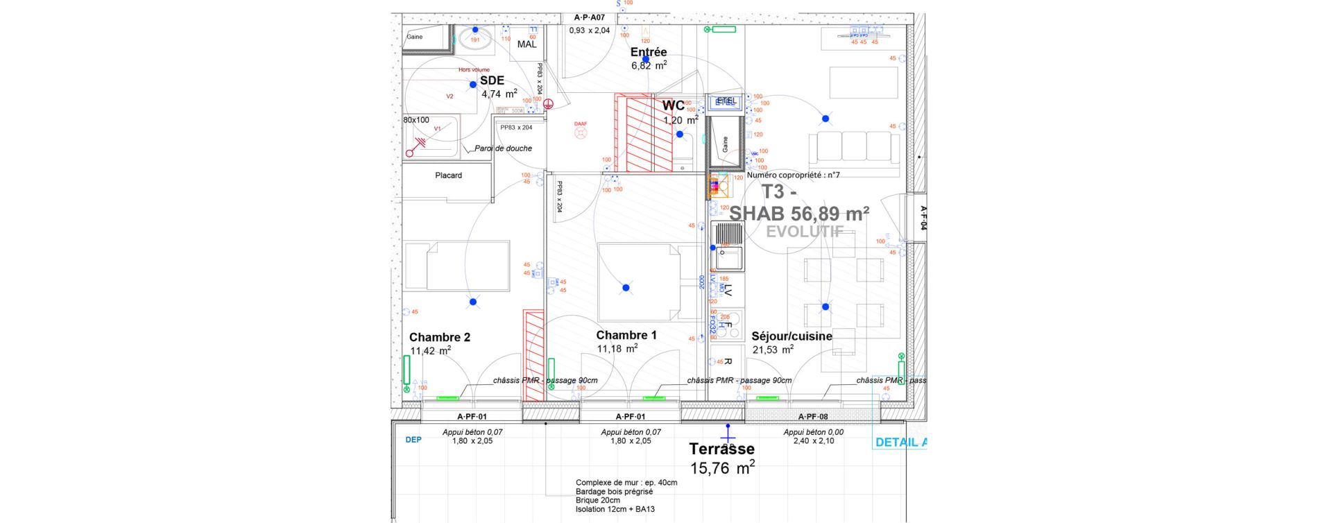 Appartement T3 de 56,89 m2 au Havre Le grand hameau