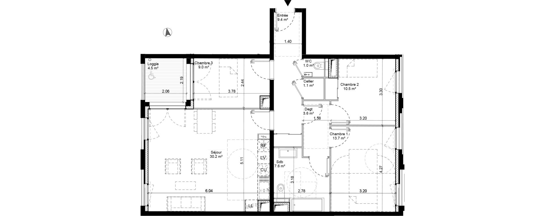 Appartement T4 de 86,00 m2 au Havre Est