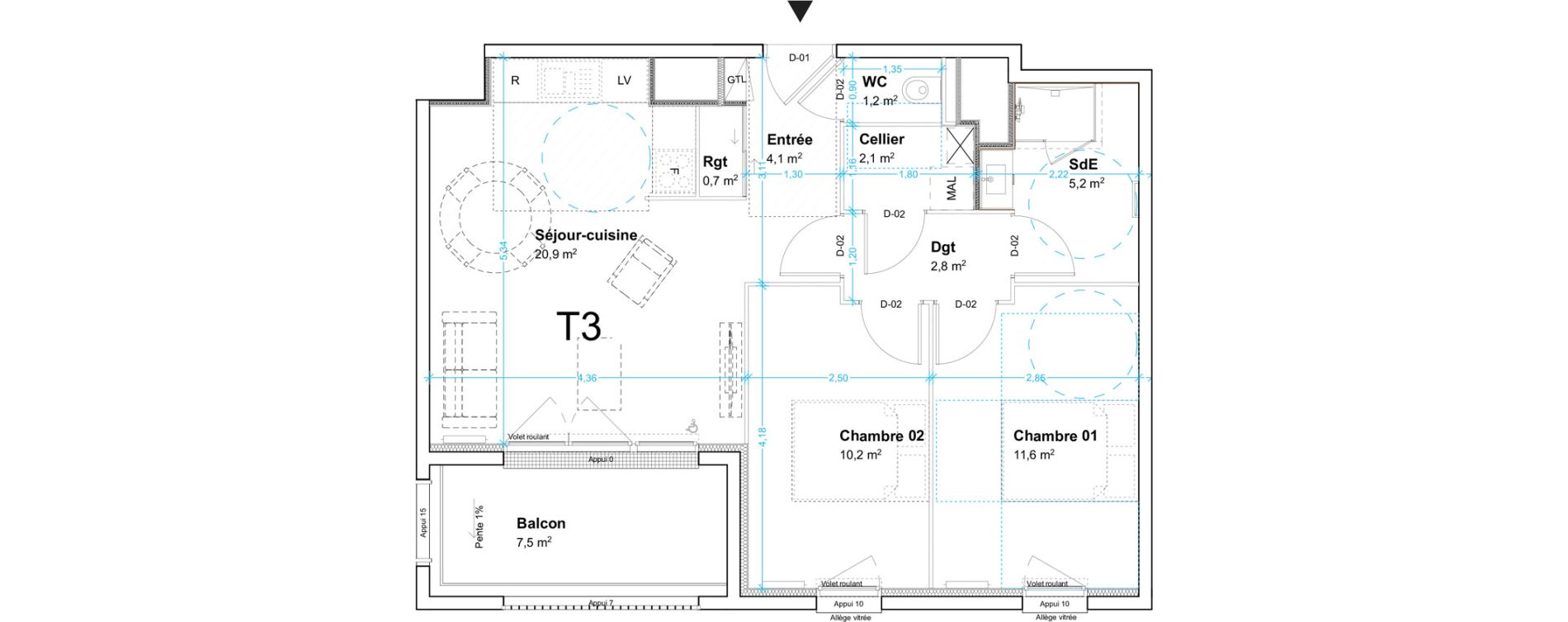 Appartement T3 de 58,80 m2 au Havre Centre ville - bourse