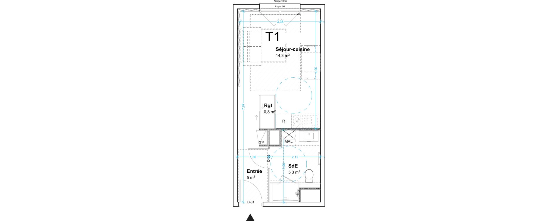 Appartement T1 de 25,40 m2 au Havre Centre ville - bourse