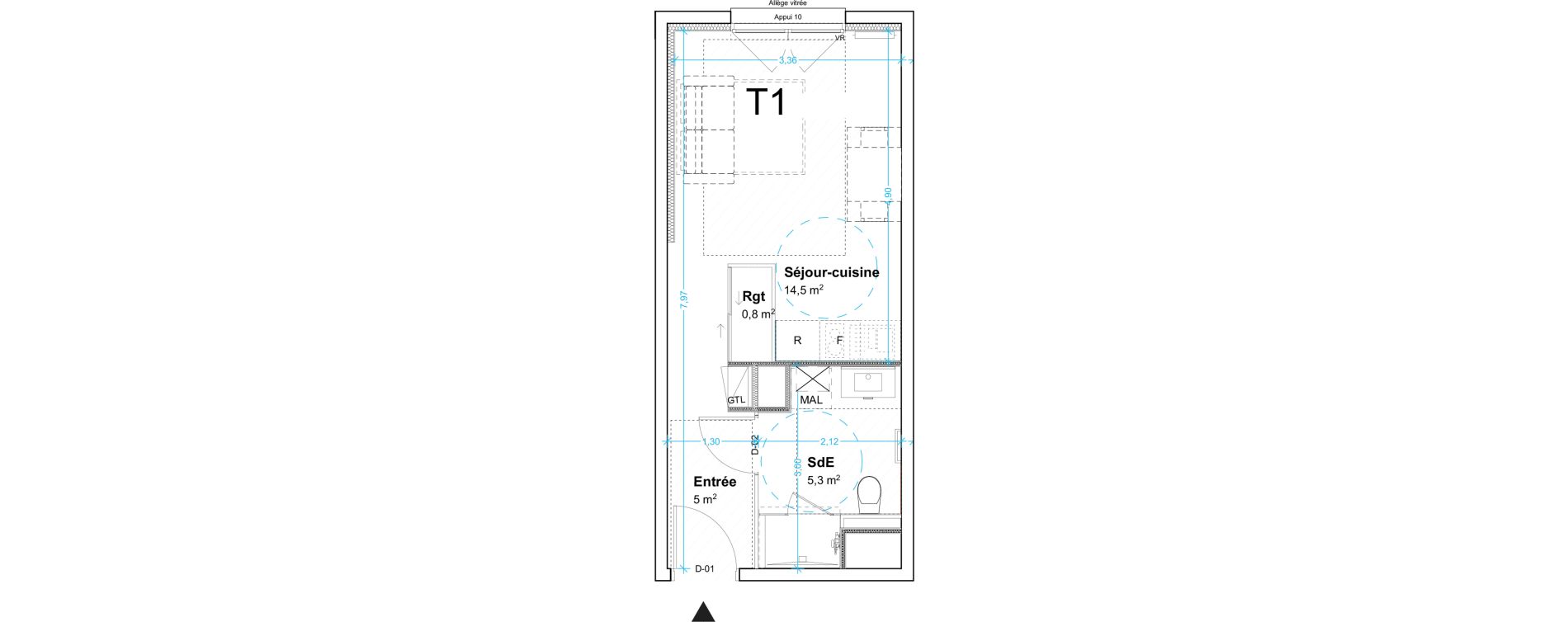 Appartement T1 de 25,60 m2 au Havre Centre ville - bourse