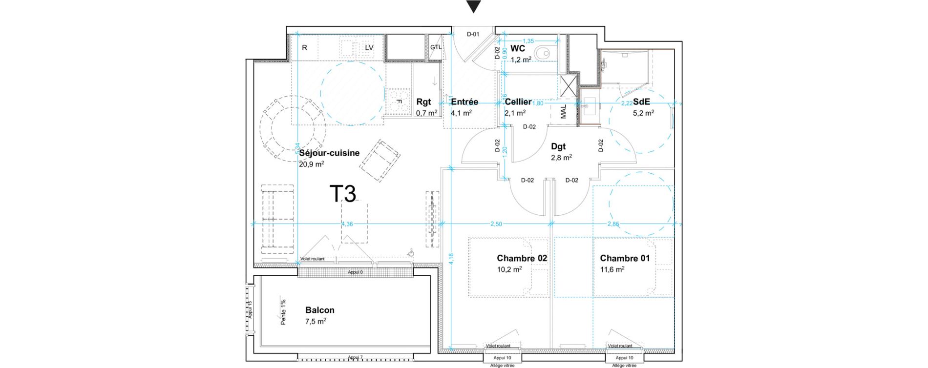 Appartement T3 de 58,80 m2 au Havre Centre ville - bourse