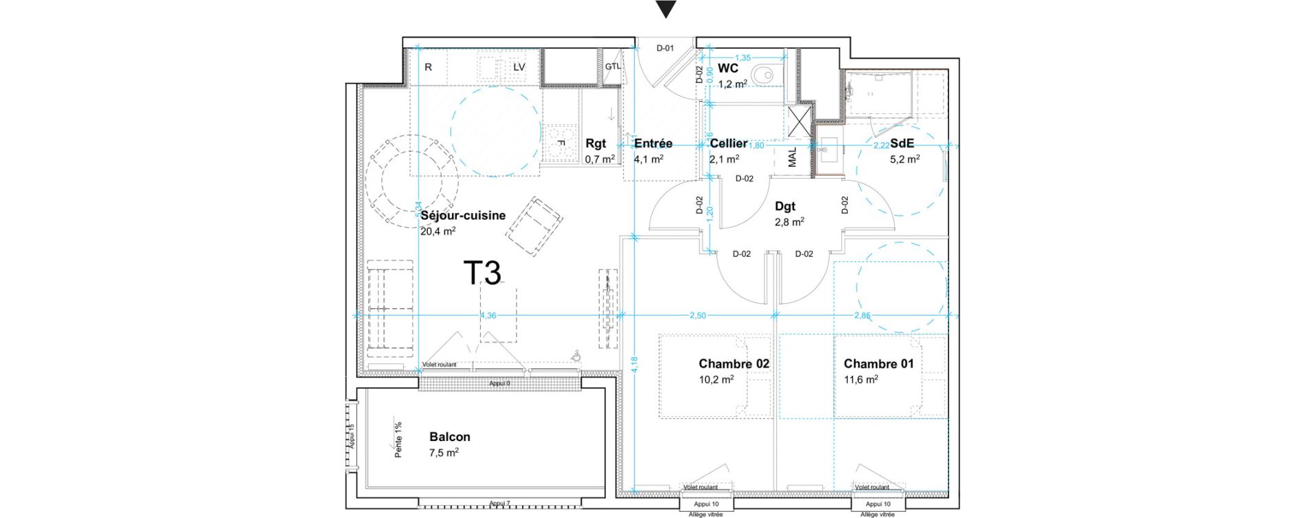 Appartement T3 de 58,30 m2 au Havre Centre ville - bourse