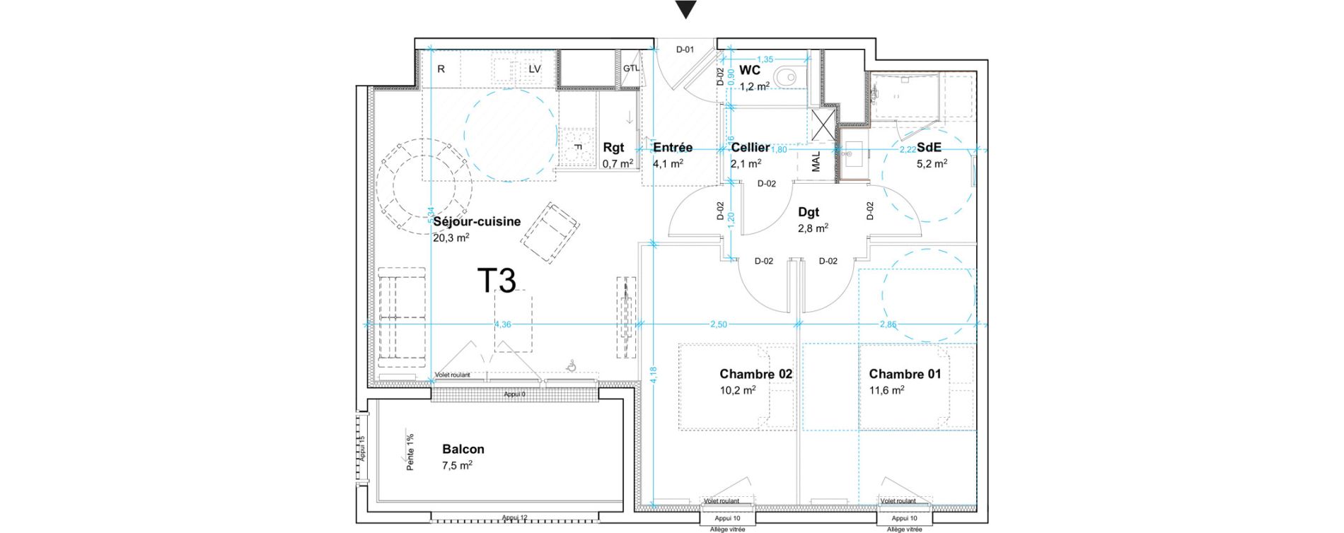 Appartement T3 de 58,20 m2 au Havre Centre ville - bourse