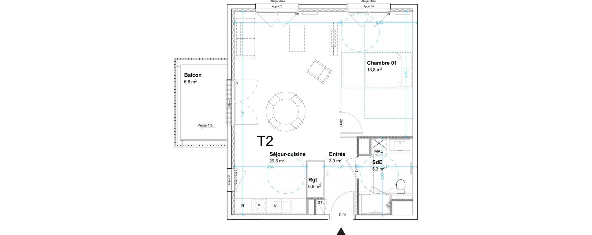 Appartement T2 de 53,40 m2 au Havre Centre ville - bourse