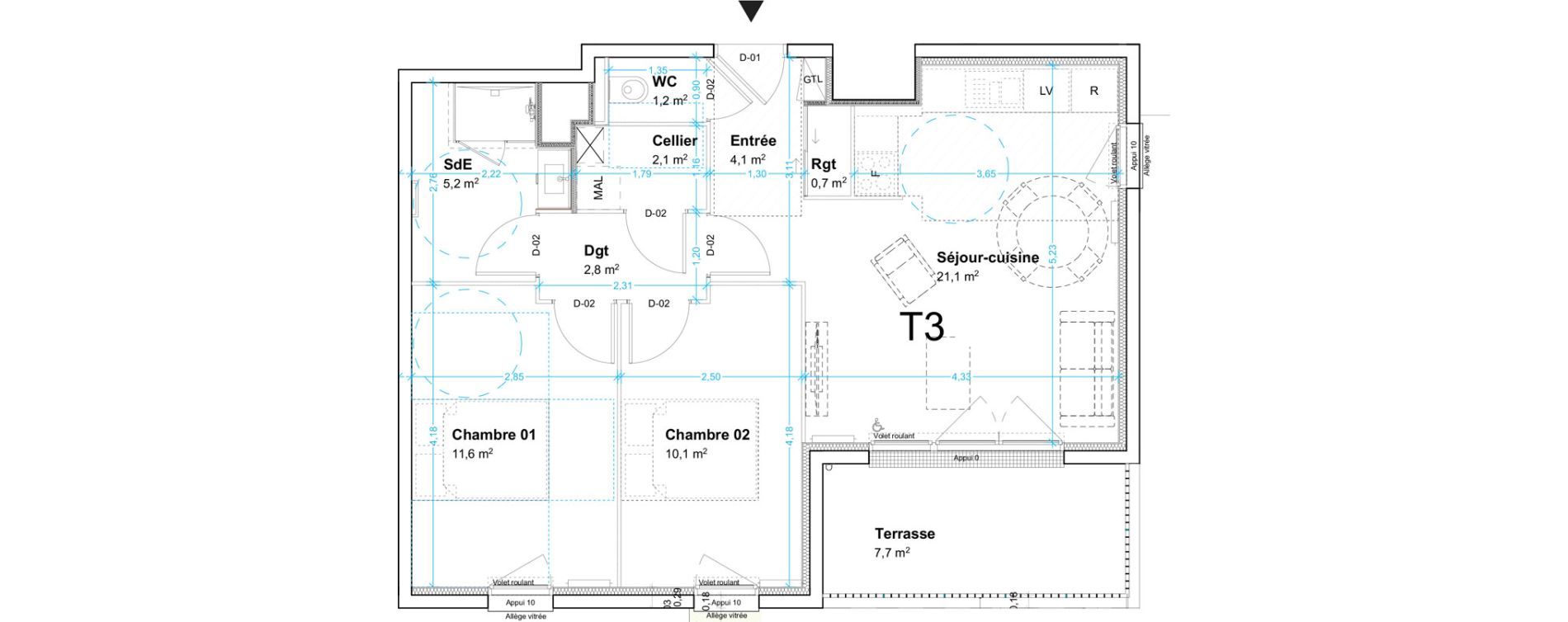 Appartement T3 de 58,90 m2 au Havre Centre ville - bourse