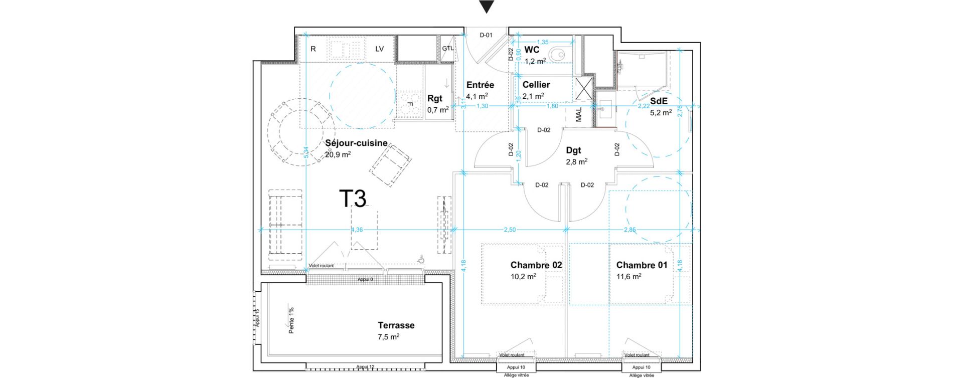 Appartement T3 de 58,80 m2 au Havre Centre ville - bourse