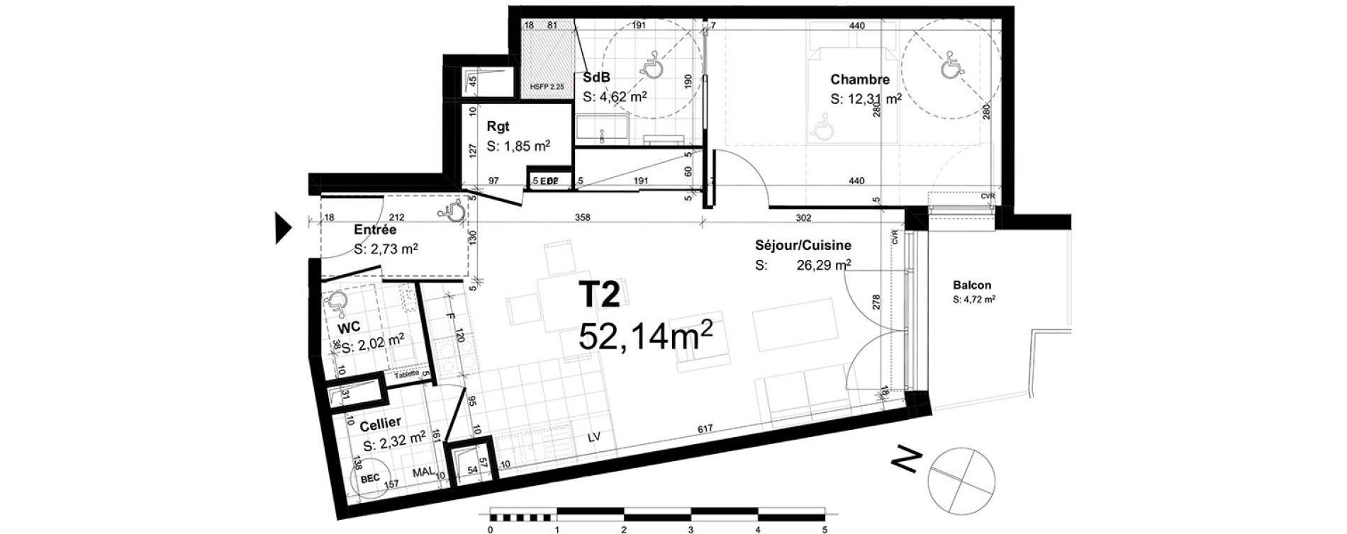 Appartement T2 de 52,14 m2 au Havre Centre ouest