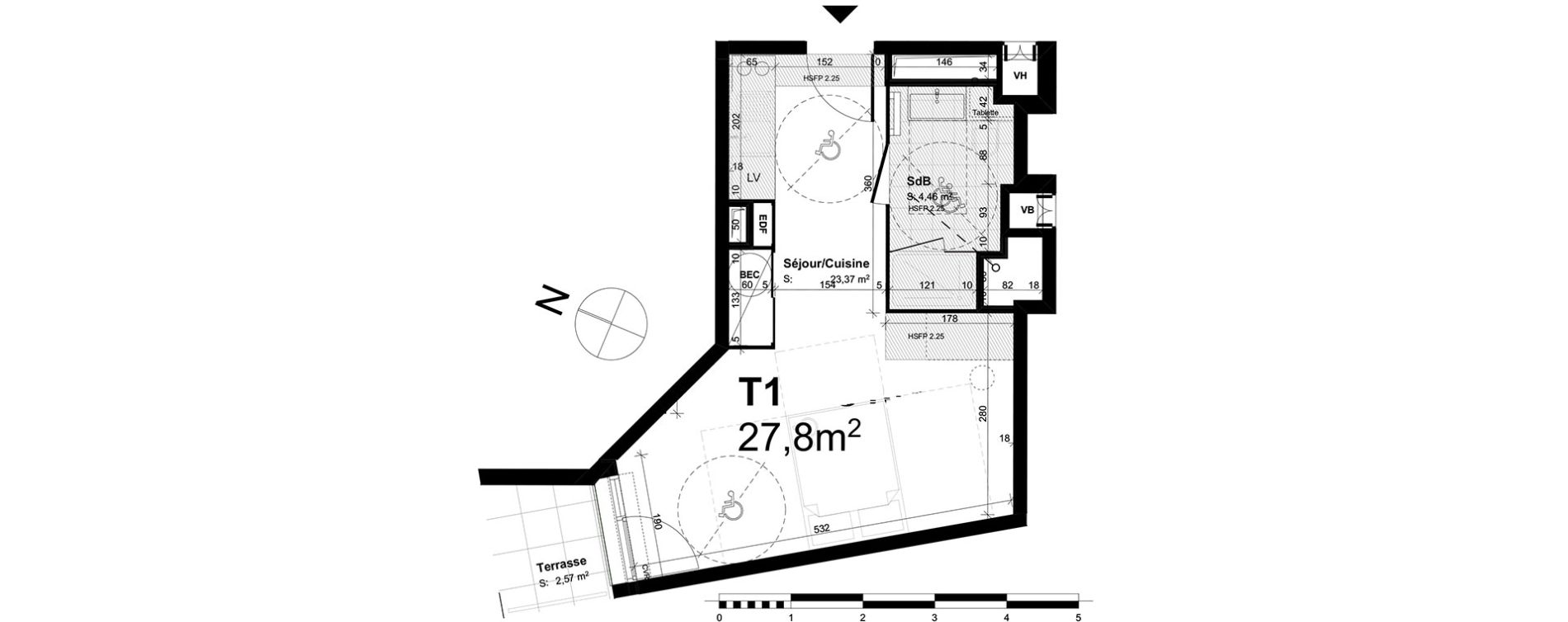 Appartement T1 de 27,83 m2 au Havre Centre ouest