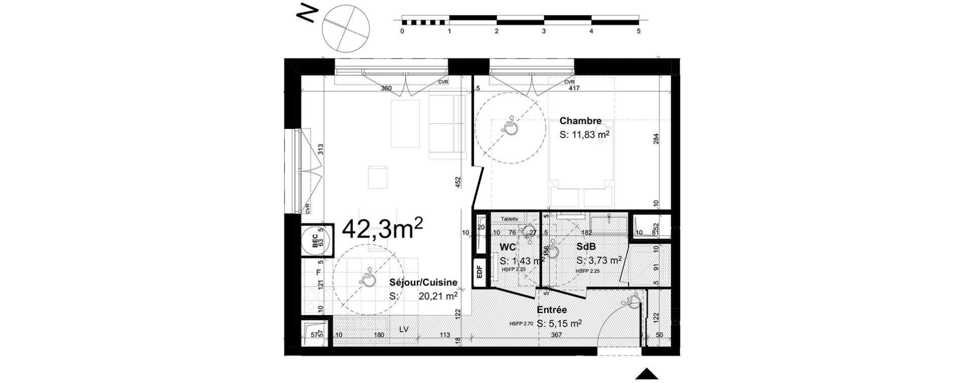 Appartement T2 de 42,35 m2 au Havre Centre ouest