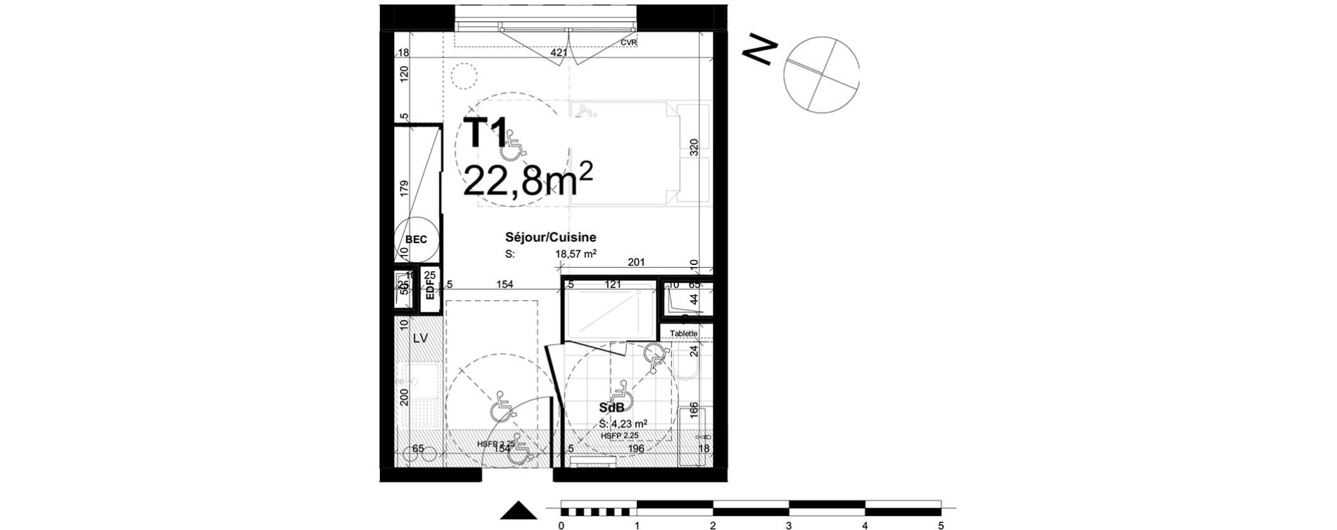 Appartement T1 de 22,80 m2 au Havre Centre ouest