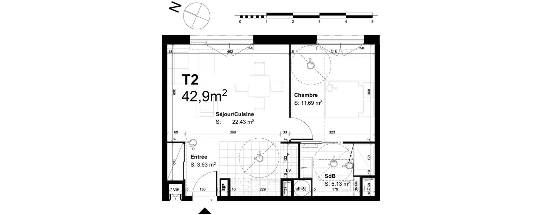 Appartement T2 de 42,88 m2 au Havre Centre ouest