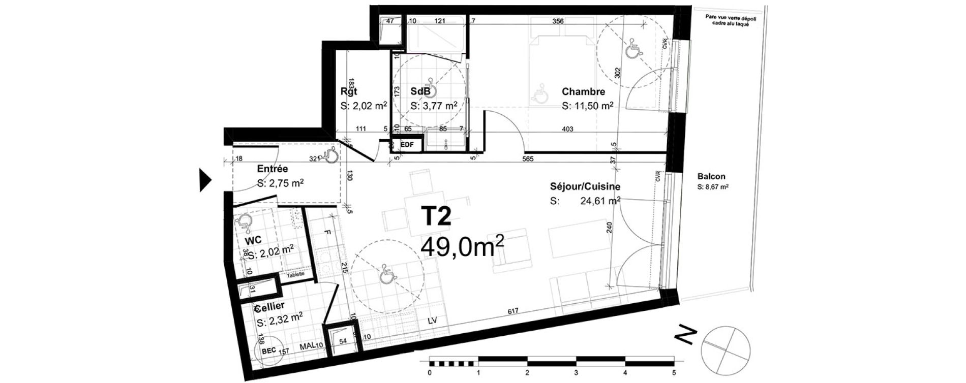 Appartement T2 de 48,99 m2 au Havre Centre ouest