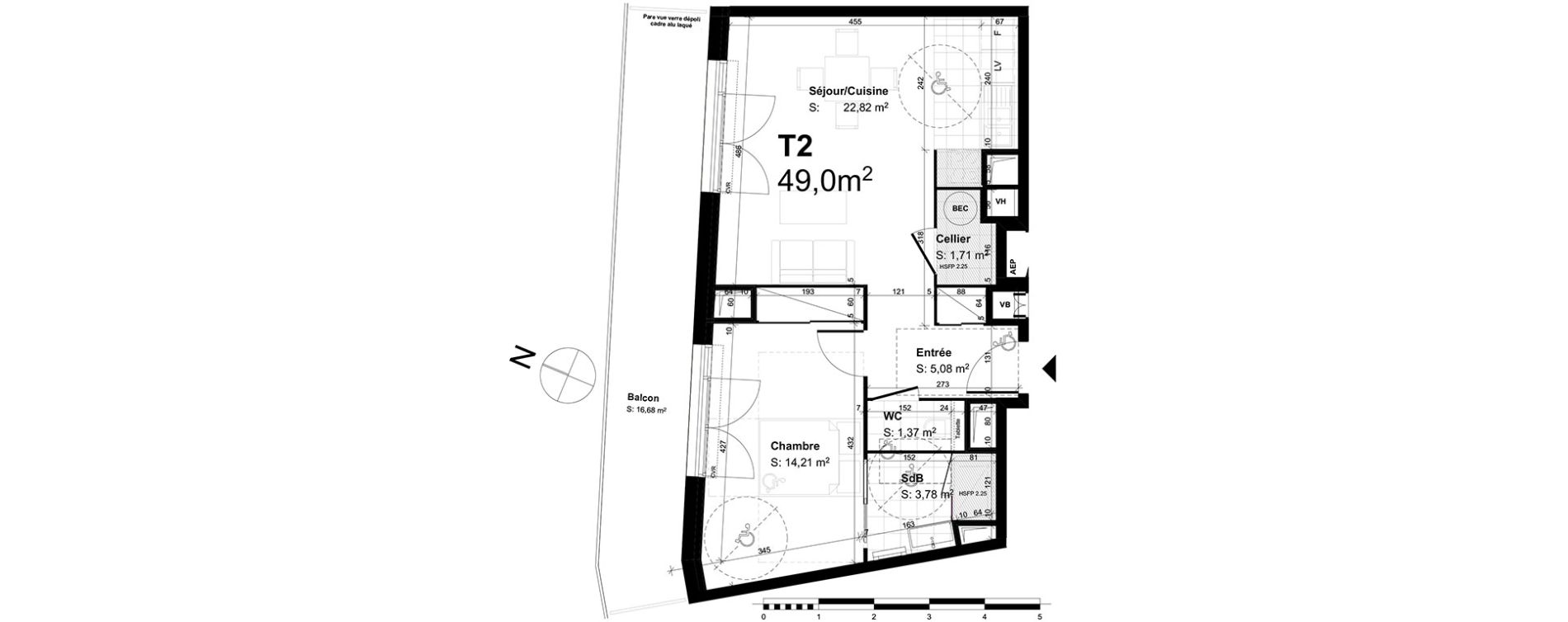 Appartement T2 de 48,97 m2 au Havre Centre ouest