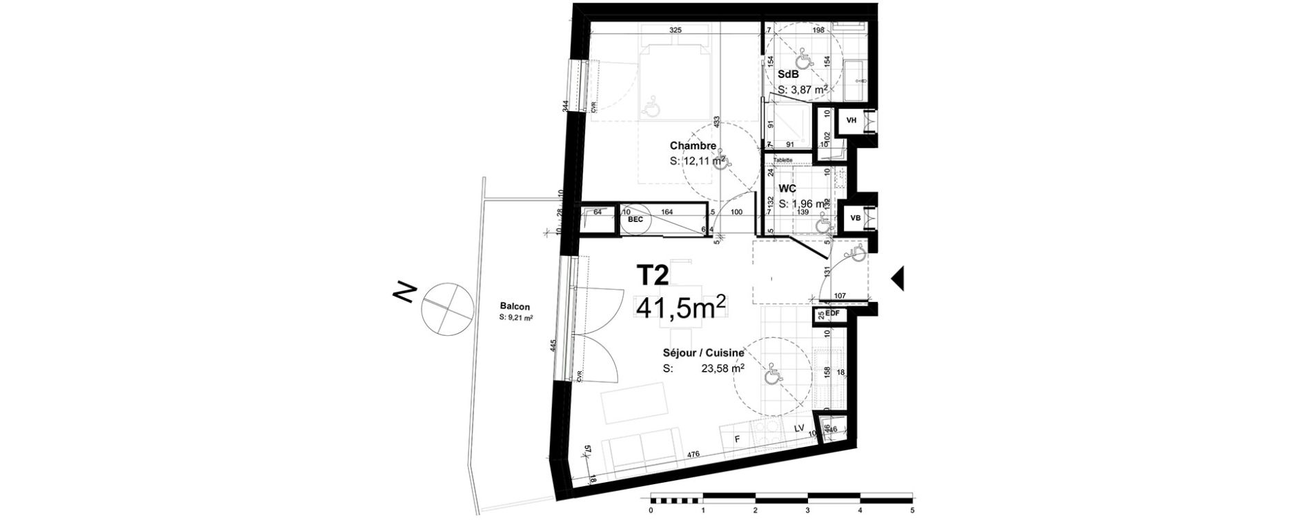 Appartement T2 de 41,52 m2 au Havre Centre ouest