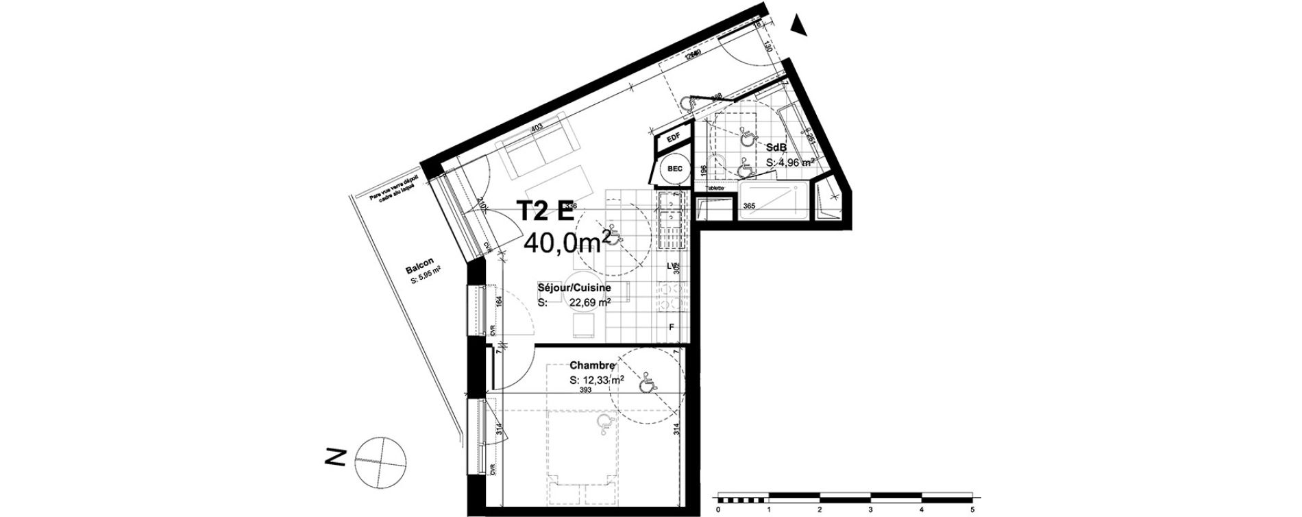 Appartement T2 de 39,98 m2 au Havre Centre ouest