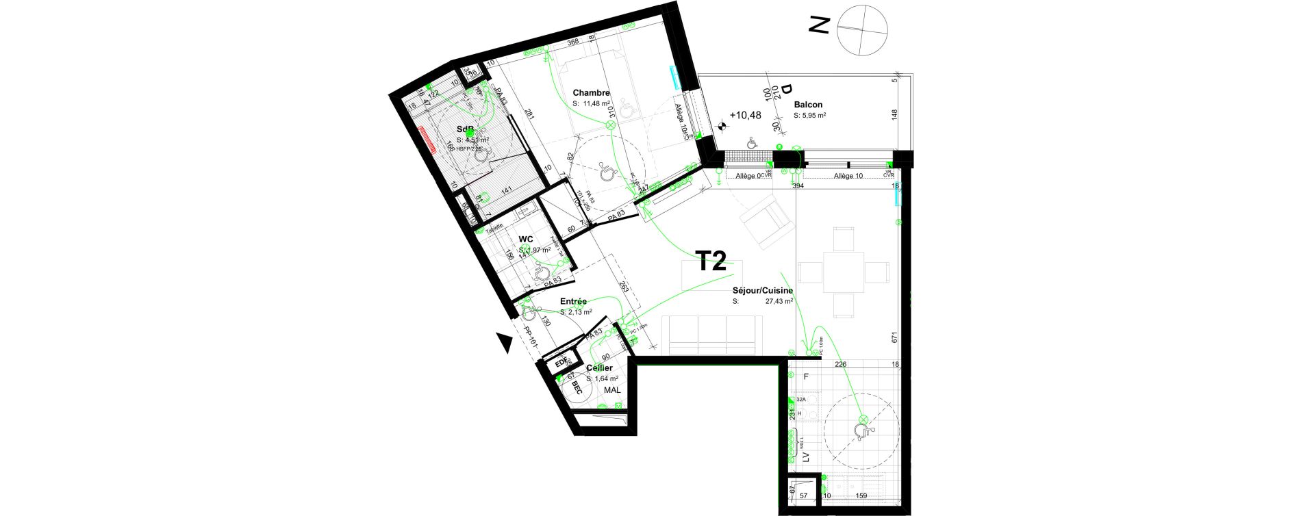 Appartement T2 de 49,16 m2 au Havre Centre ouest