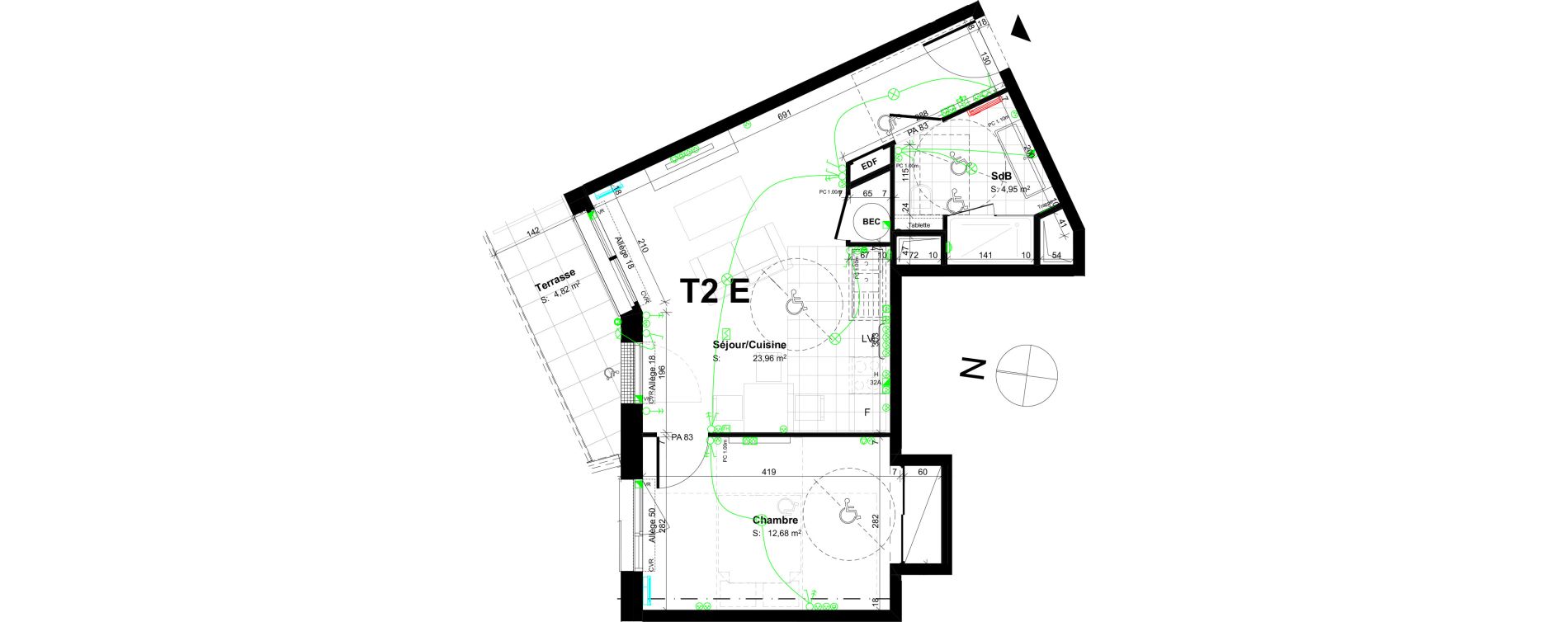 Appartement T2 de 41,59 m2 au Havre Centre ouest