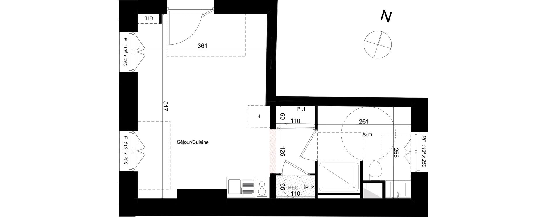 Appartement T1 de 27,35 m2 au Mesnil-Esnard Centre
