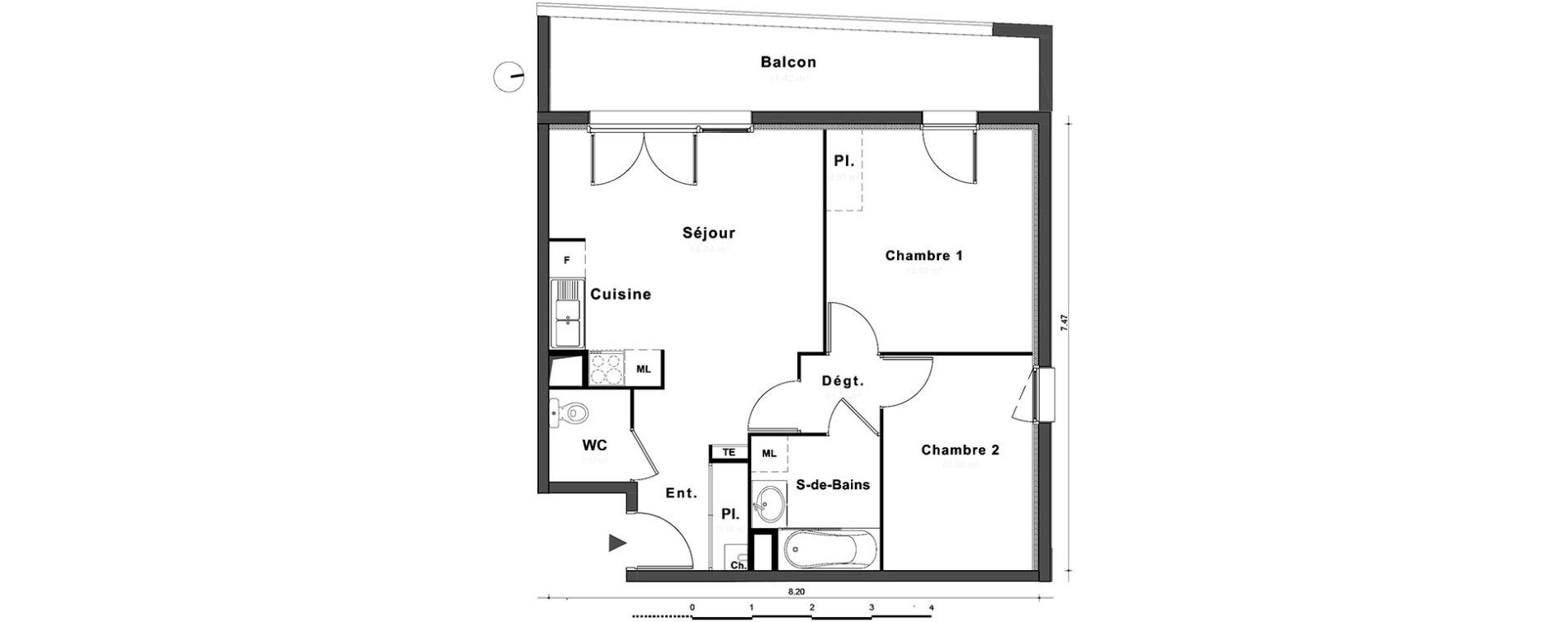 Appartement T3 de 55,34 m2 au Petit-Quevilly Centre