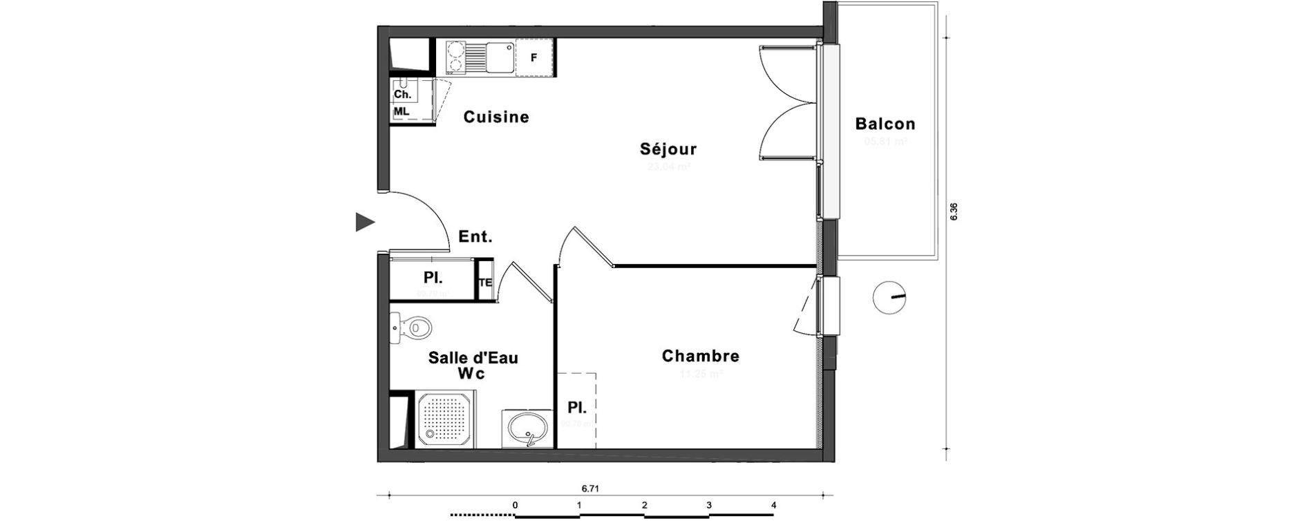 Appartement T2 de 40,47 m2 au Petit-Quevilly Centre