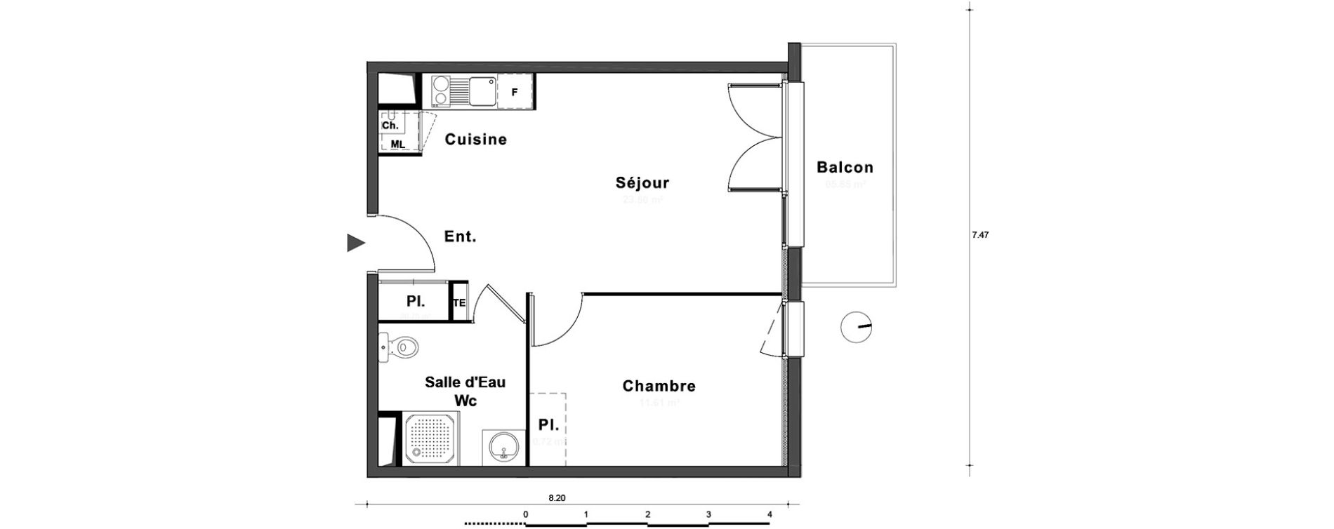 Appartement T2 de 41,16 m2 au Petit-Quevilly Centre
