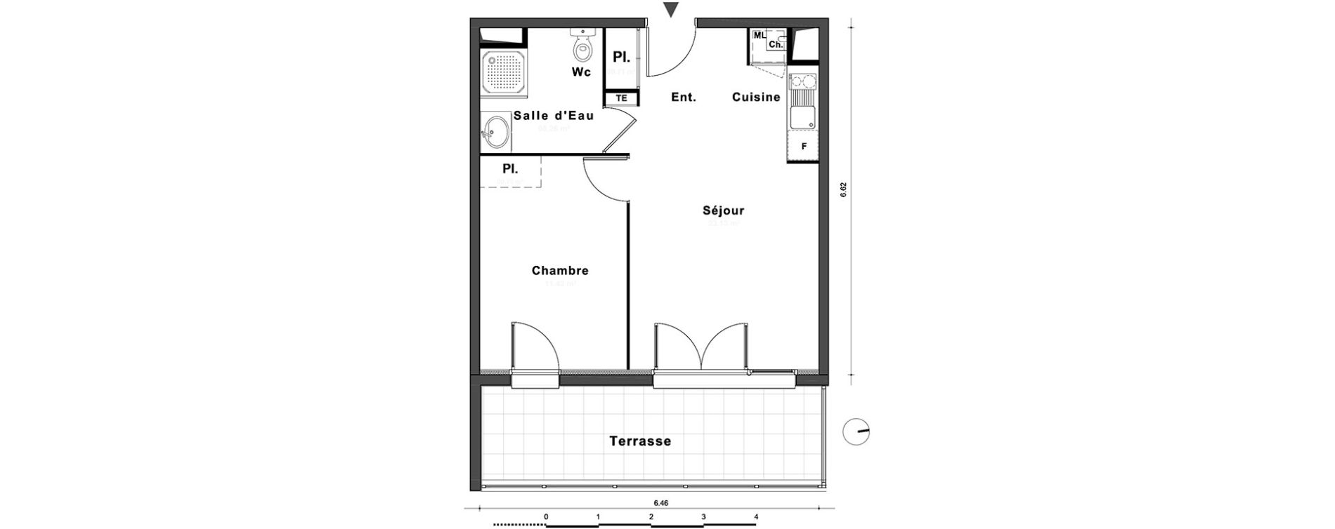 Appartement T2 de 40,53 m2 au Petit-Quevilly Centre