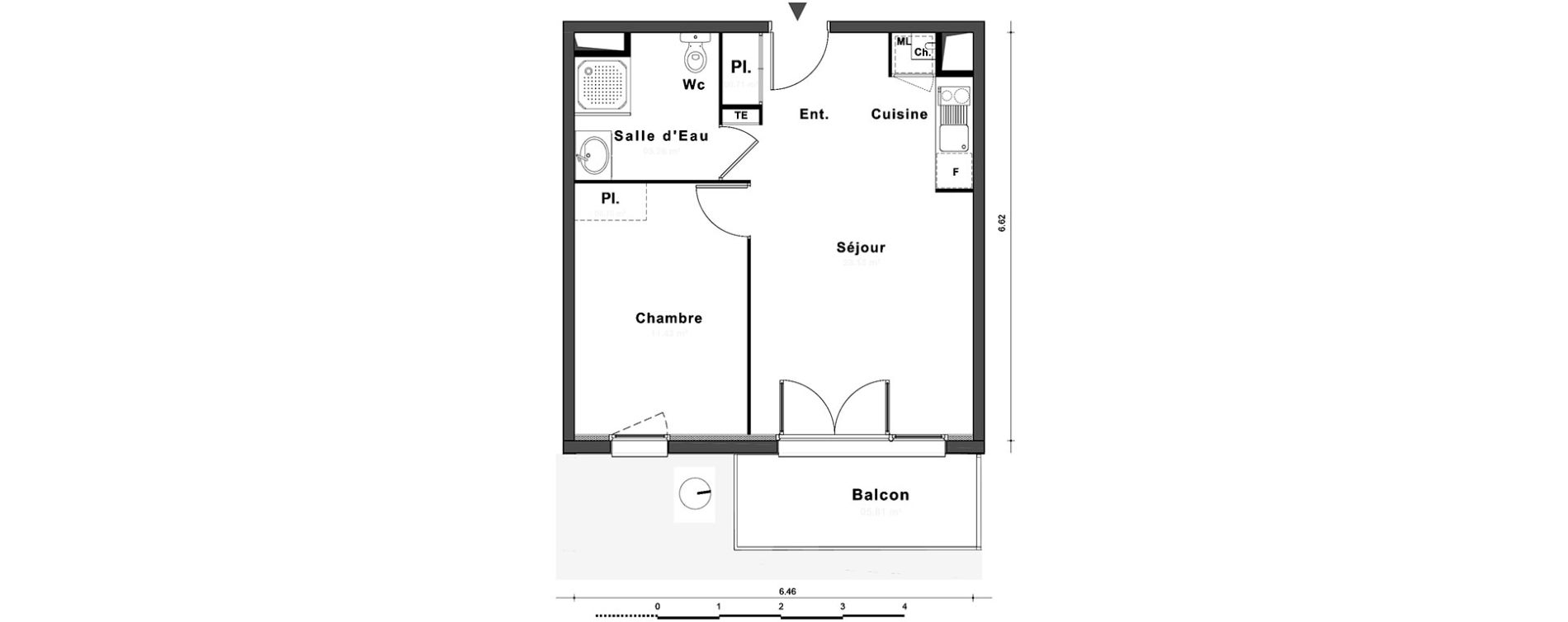 Appartement T2 de 40,53 m2 au Petit-Quevilly Centre