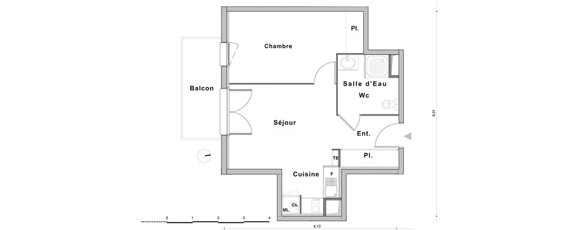 Appartement T2 de 40,47 m2 au Petit-Quevilly Centre