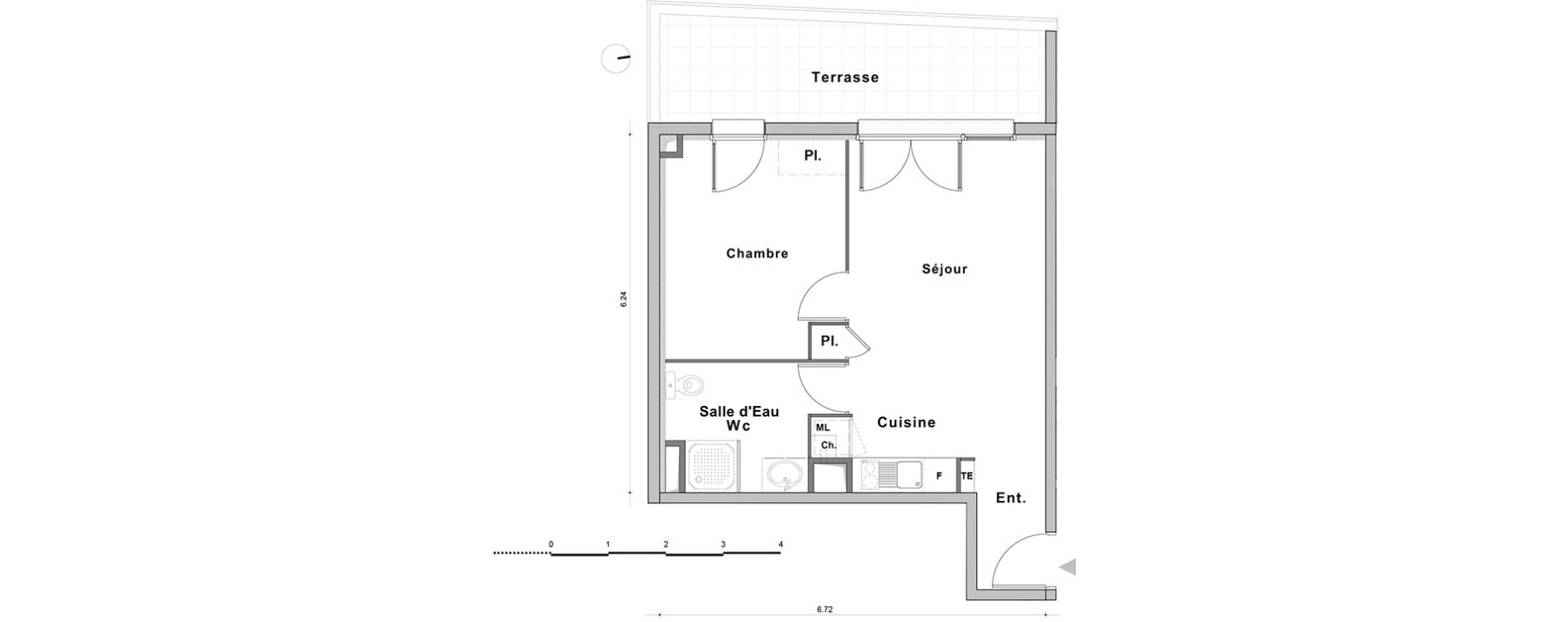 Appartement T2 de 41,06 m2 au Petit-Quevilly Centre