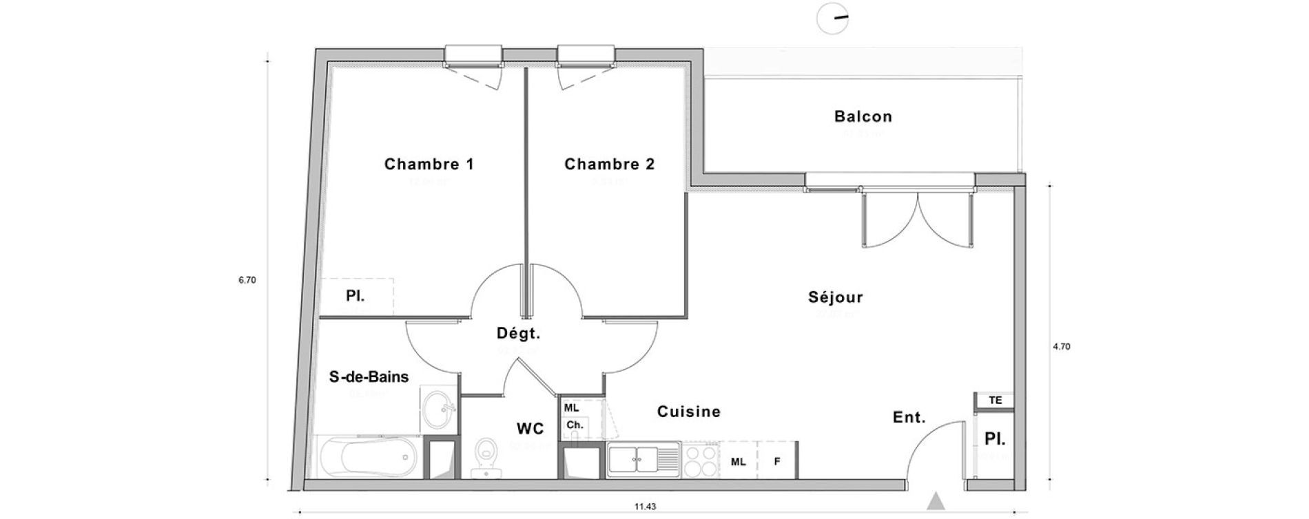 Appartement T3 de 60,54 m2 au Petit-Quevilly Centre
