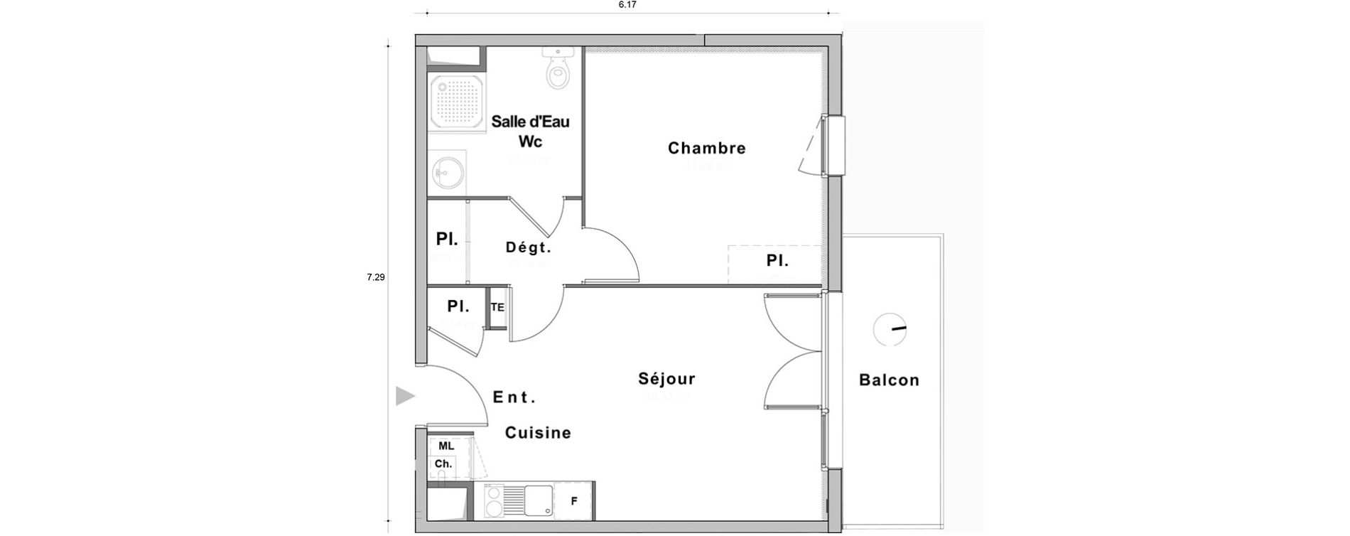 Appartement T2 de 41,96 m2 au Petit-Quevilly Centre