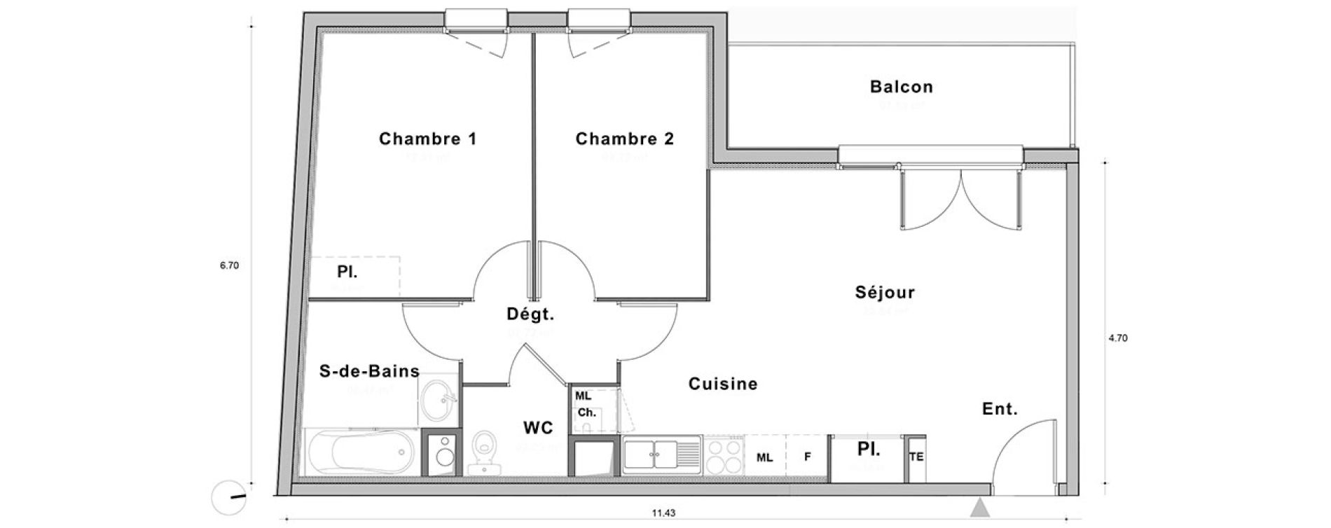 Appartement T3 de 59,76 m2 au Petit-Quevilly Centre