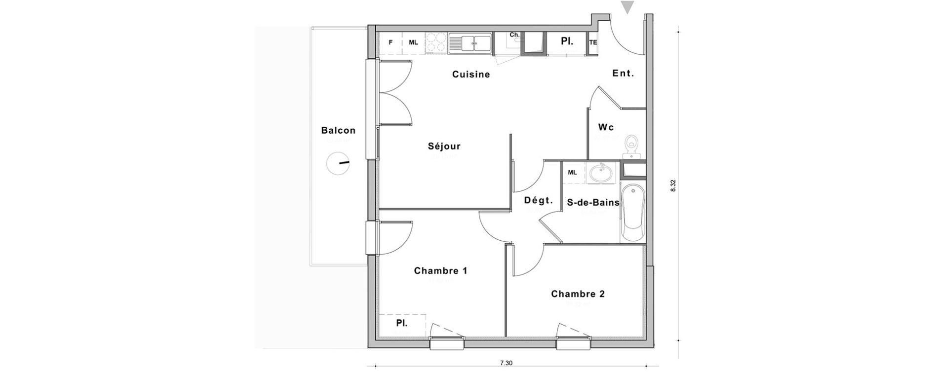 Appartement T3 de 57,15 m2 au Petit-Quevilly Centre