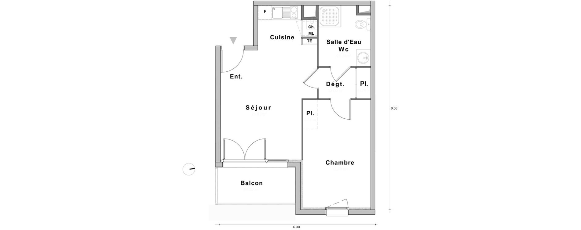 Appartement T2 de 41,93 m2 au Petit-Quevilly Centre