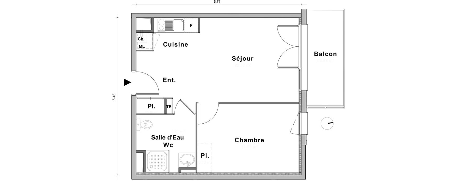 Appartement T2 de 40,07 m2 au Petit-Quevilly Centre